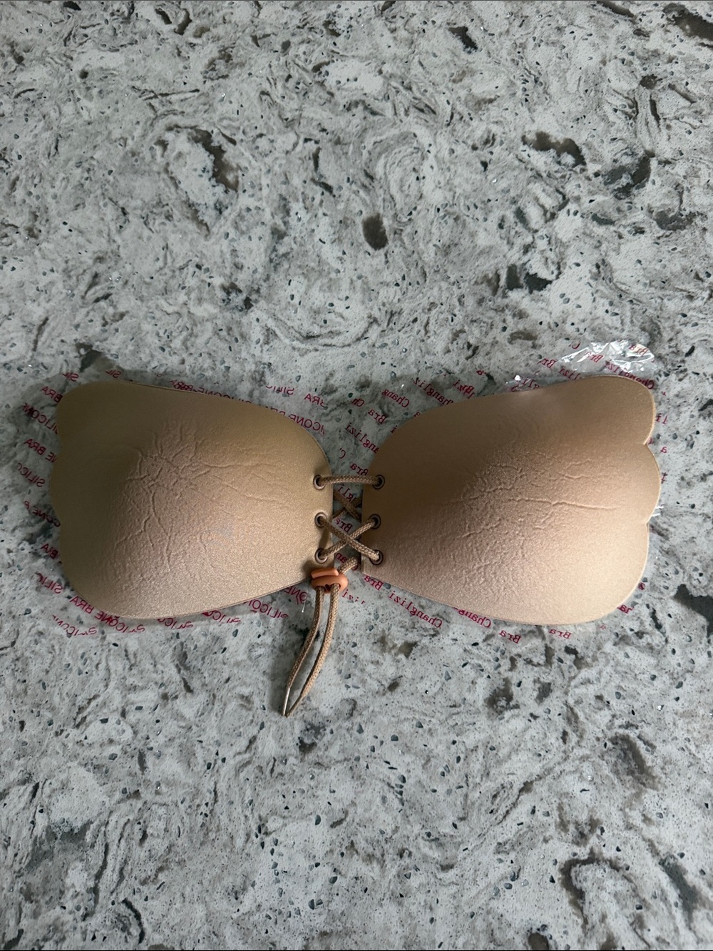 Strapless Lace-Up Adhesive Bandeau Bra - Nude/Beige